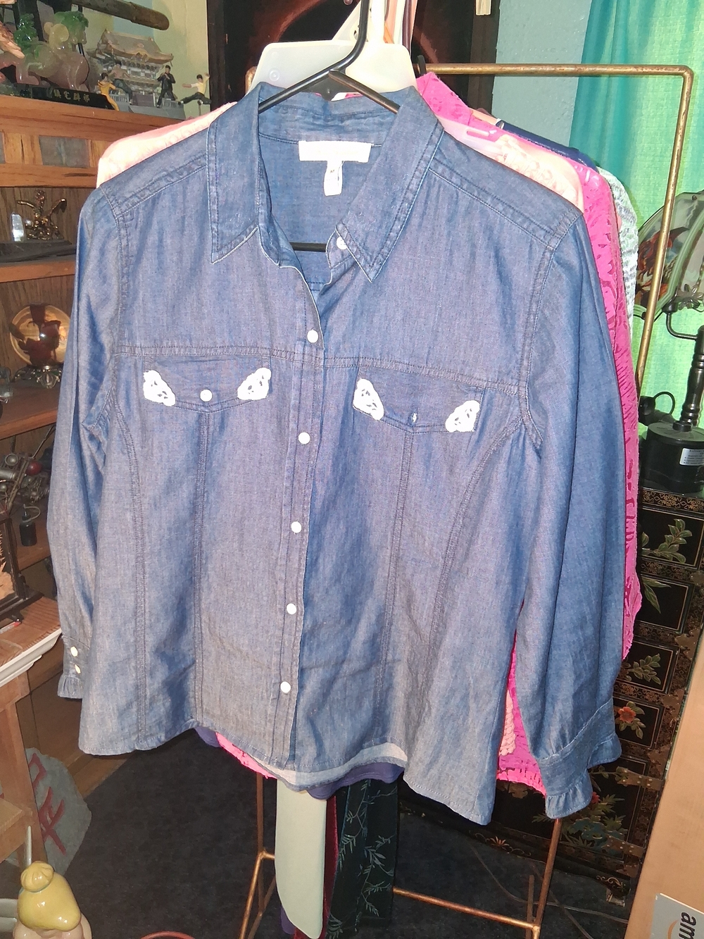 True Freedom Denim-Style Chambray Button-Down Shirt - Blue